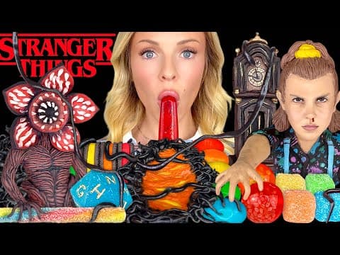ASMR MUKBANG, Stranger Things, Eleven, Demogorgon, Edible Vecna Clock, Black Jelly JubJub, Oreos 먹방