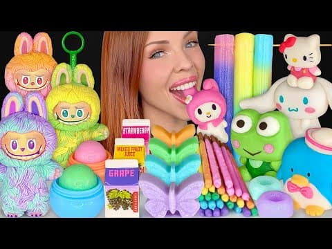 ASMR MUKBANG, Pastel Food, Edible Labubu, Hello Kitty, My Melody, Purin, Tuxedo Sam Crunch Sounds 먹방